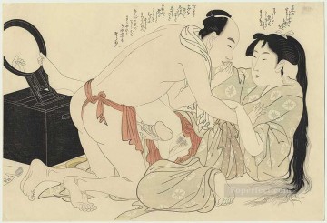 Nude Painting - A man interrupts woman combing her long hair Kitagawa Utamaro Sexual